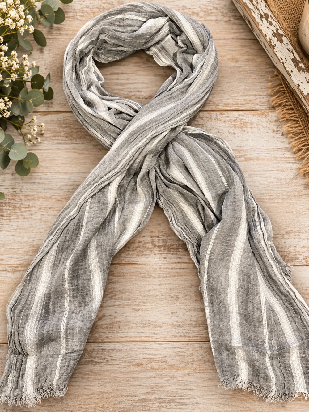 Lightweight Gray Striped Scarf - Unbranded